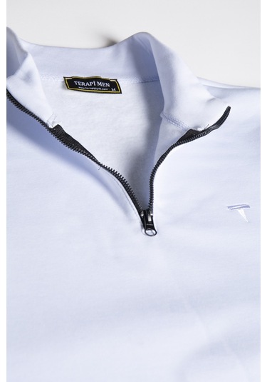 Erkek Beyaz Rahat Kalıp Yarım Fermuarlı Bato Yaka Basic Sweatshirt 21k-5200179-2 - Beyaz