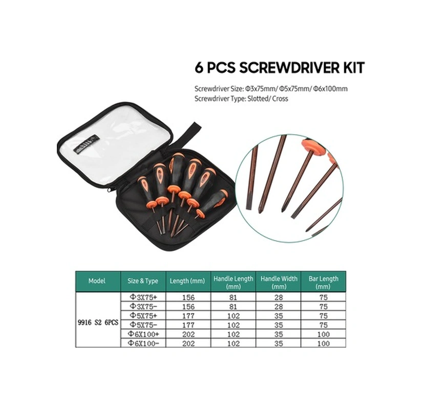 Tongxida Penggong 6 Parça Ev Kullanıma Uygun Tornavida Seti - Çapraz/düz Uç, Kaymaz Kollu, S2 Çelik Malzeme, Siyah+turuncu Re