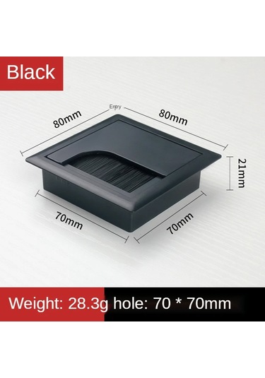 Sones Abs Masa Dikdörtgen Kablo Deliği Kapağı Çıkış Portu Fırçalı Pc Masası Kablo Düzenleyici, Boyut: 80x80mm Siyah