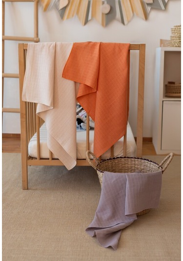 Çok Amaçlı Müslin Örtü & Battaniye 3'lü Set Pamuk Oeko-teks Sertifikalı 80x80 CM Kiremit