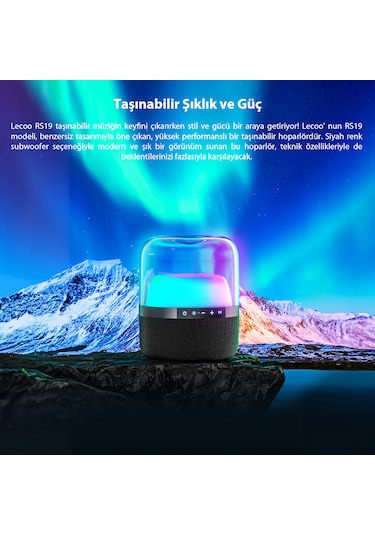 Lecoo RS19 Kablosuz 10W RGB Bluetooth/USB/AUX/SD Kart Taşınabilir Hoparlör Siyah
