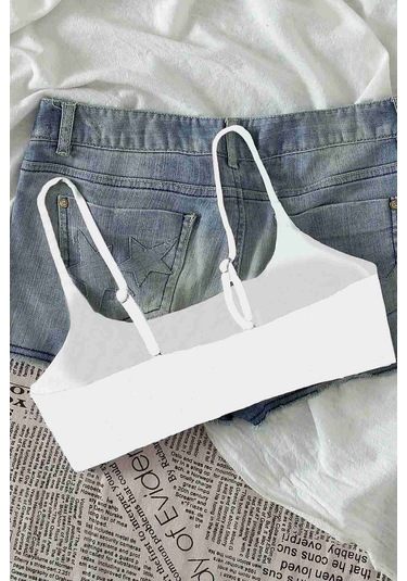 Angelsin Ayarlanabilir Askılı Şık Tasarım Bikini Üstü Beyaz 001