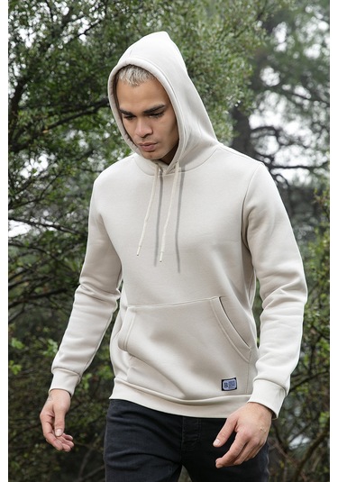 Buratti Regular Fit Kapüşonlu Kanguru Cepli Içi Tüylü Yumuşak Şardonlu Erkek Sweat 5905281 Krem