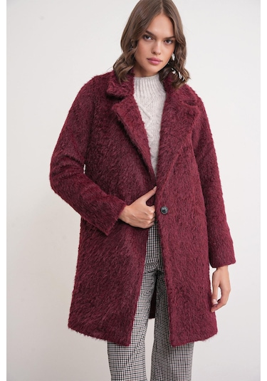 Mixray 4746 Kadın Uzun Tüylü Manto Bordo