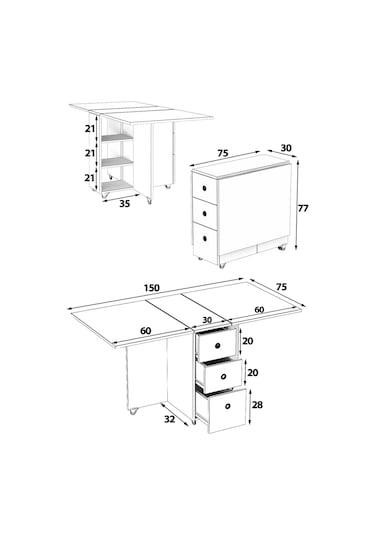 Dekorfim DF01107B Pratik Katlanır Masa Mutfak ve Yemek Masası