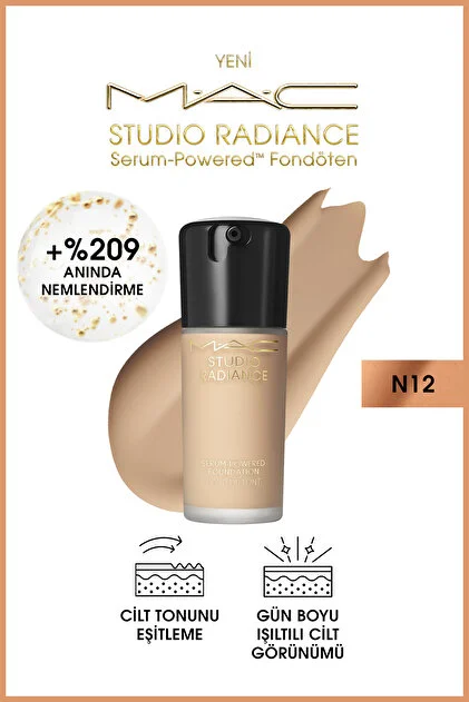 Mac Studio Radiance Serum-powered Işıltılı Bitişli Cilt Bakımı Etkili Fondöten - N12 - 30ml N12