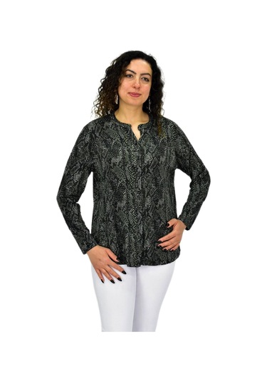 Kadın Uzun Kol Düğmeli Bluz Bgl-st04685 Haki