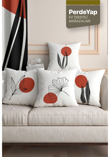 Hayali Gerçeküstü Çiçekler Desenli 4'lü Kırlent Kılıfı