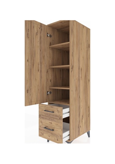 Kronos Dolap 4 Raflı 2 Çekmeceli Tek Kapaklı 44x59x182 Çam-çam Çam