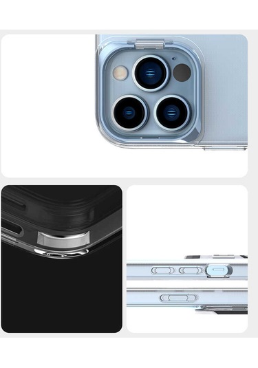 Ekılıf - İphone 13 Pro Max Uyumlu Kılıf Stand Olan Şeffaf Pürüzsüz Sert Skuba Kapak - Gold