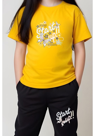 Fyk Kids Kız Çocuk Baskılı Start Up Alt-üst Pijama Takımı Sarı