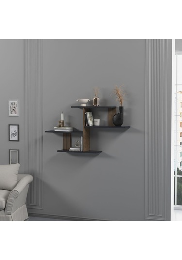 Sitil Duvar Rafı Antrasit Ceviz