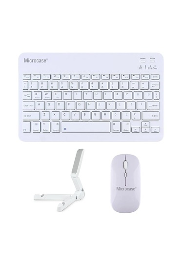 Microcase Tcl Tab 10l Gen 4 İle Uyumlu Türkçe Bluetooth Klavye+mouse+tablet Standı Beyaz Al5166 Lazer