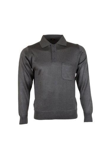 Erkek Gri Kazak Polo Yaka Yünlü Klasik Normal Kesim Rar00649