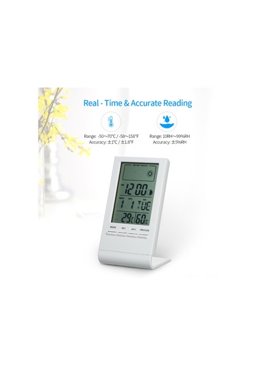 Suofeng Ev İçi Mini Dijital Sicaklık Ve Nem Ölçer, Hava Tahmini, Saat-tarih Gösterici, Beyaz Cx-220 Pil Dahil Değil