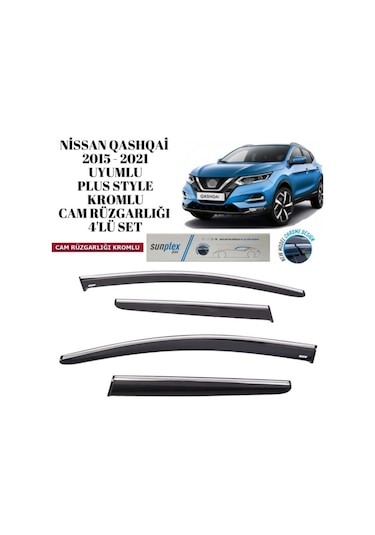 Nissan Qashqai 2015 2016 2017 2018 2019 2020 2021 İle Uyumlu Plus Style Kromlu Cam Rüzgarlığı 4 Parça Sunplex Plus-1-017-001 1 Adet