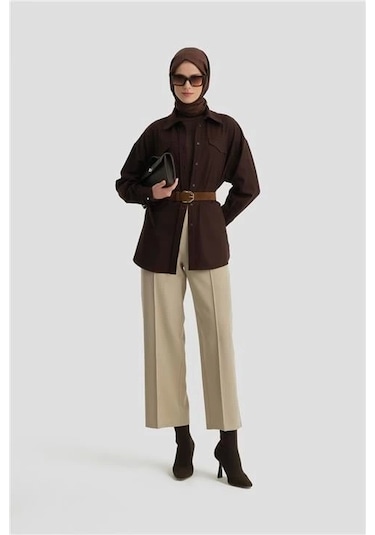 Armine Beli Apoletli Palazzo Pantolon 24kh2722 Bej Bej