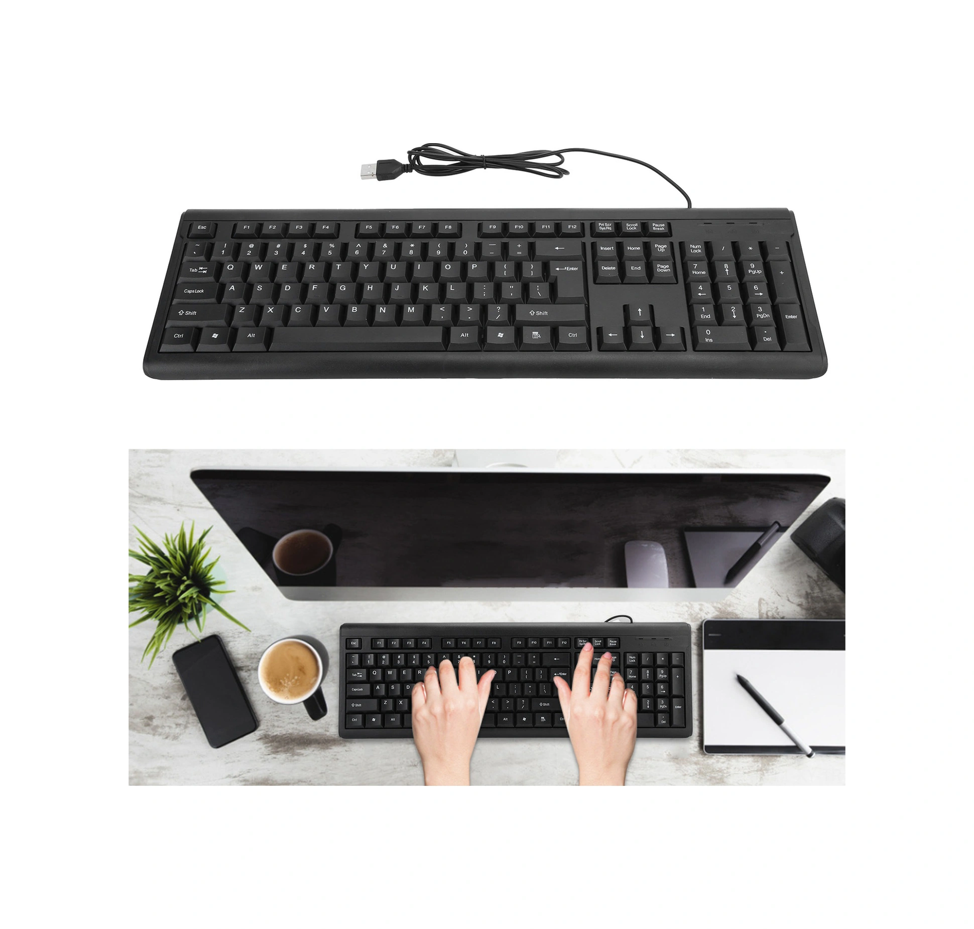 Shineyee T15 104 Tuşlu Usb Kablolu İş Klavyesi - Sessiz Tip, Ergonomik Tasarım, Dayanıklı Ve Kolay Kurulum