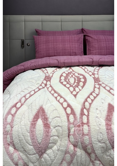 Alla Turca Desenli Jakarlı Wellsoft Uyku Seti-özel Çanta Hediyeli-düz Çarşaflı 2 Yastık Kılıflı, Pembe/gül Kurusu Gül Kurusu