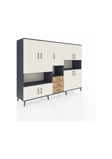 Hyperion Dolap 13 Raflı 3 Çekmeceli 9 Kapaklı 220x44x163 Antrasit Antrasit-aytaşı/çam