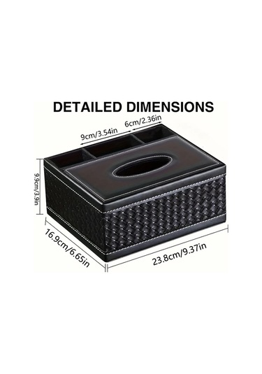 Tongdashop Beyaz Altın Kumanda Ve Akıllı Telefon Organizörlü Şık Siyah Suni Deri Mendil Kutusu Beyaz Altın