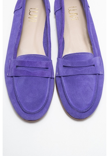 F02 Eflatun Süet Hakiki Deri Kadın Loafer Ayakkabı Açık Mor