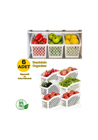 Porsima Org-23 6lı Çok Amaçlı Plastik Dolap Içi Düzenleyici Saklama Kutusu Organizer Sepet - Beyaz Beyaz