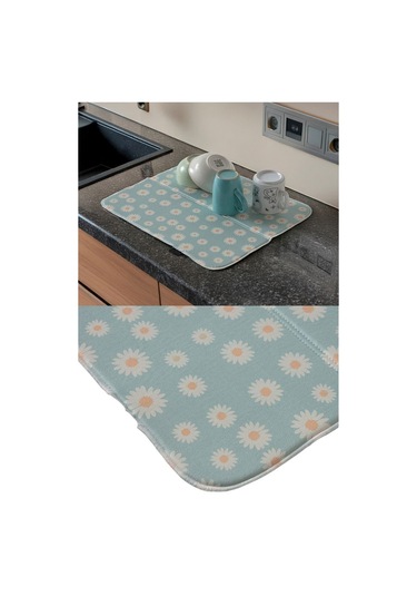 Bulaşık Kurutma Örtüsü, Bulaşıklık, Tezgah Üstü Bulaşık Matı, Süper Emici Mutfak Matı, Papatya Desen Çok Renkli