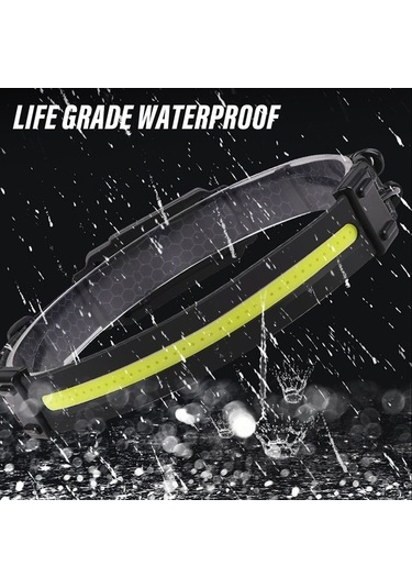 Ulzyvf Suya Siyah Şarjlı Led Lambası Koşusu Kafa İçin Far, Dayanıklı Balıkçılık Yv Siyah