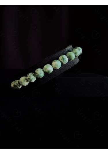 Yeşil Beyaz Jasper Doğal Taşlı Bileklik -sevgili Takı Koleksiyonu Yeşil