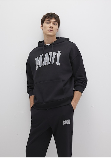 Mavi 067149-902 Mavi Logo Baskılı Kapüşonlu Sweatshirt - Siyah