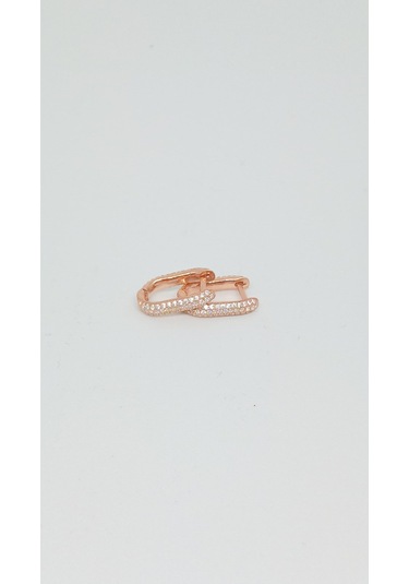 Taşlı Rose Kaplama 925 Ayar Gümüş Halka Küpe Gümüş