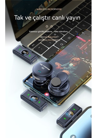 Düzme Manyetik Ekran Kablosuz Yaka Mikrofonu Tip-c Arayüzü