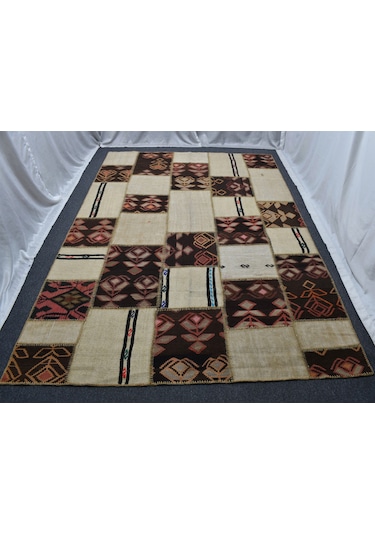 Zehra Abla Halı Yeni El Dokuma 7.5m2 Kırkyama Patchwork Kendirli Yün Kilim 6333