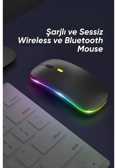 Maxgo 3147 Kablosuz Wireless 2.4g Bluetooth Sessiz Mouse Şarj Edilebilir Rgb Renkli Ergonomik Tasarımlı