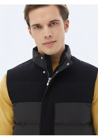 Kip Siyah Regular Fit Dik Yaka Casual Dokuma Spor Yelek Siyah