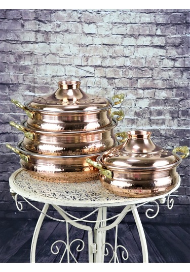 El Dövmesi Derin Karnıyarık Bakır Tencere 21 CM