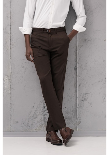 Slimfit Pamuklu Likralı Esnek Mevsimlik Kumaş Pantolon Kahverengi