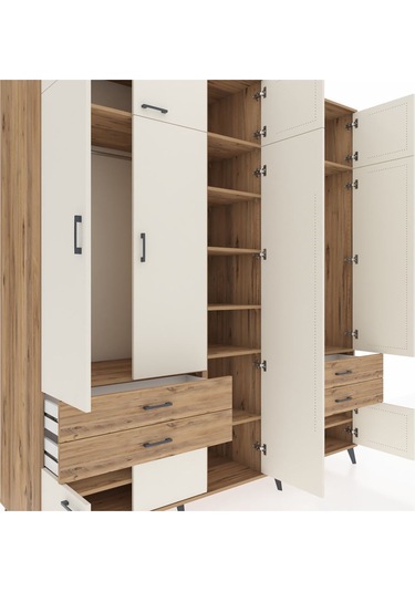 Kronos Dolap 12 Raflı 4 Çekmeceli 2 Askılı 220x59x243 Çam-aytaşı/çam Aytası/atlas Çam