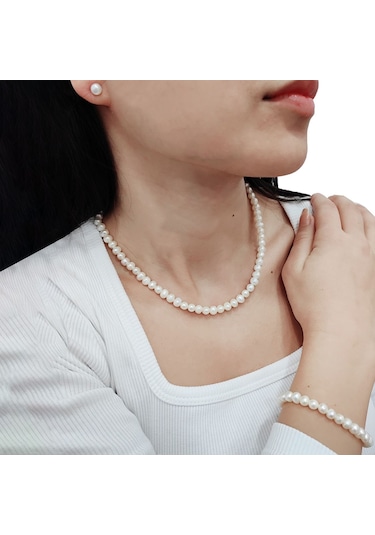 Chavin Doğal Inci Kolye Küpe Bileklik 925 Ayar Gümüş Set Df91 (478255530)