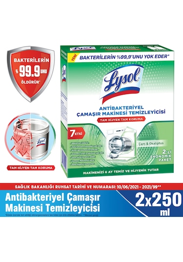 Lysol Antibakteriyel Çamaşır Makinesi Temizleyici Çam & Okaliptus Ferahlığı 2 x 250 ML