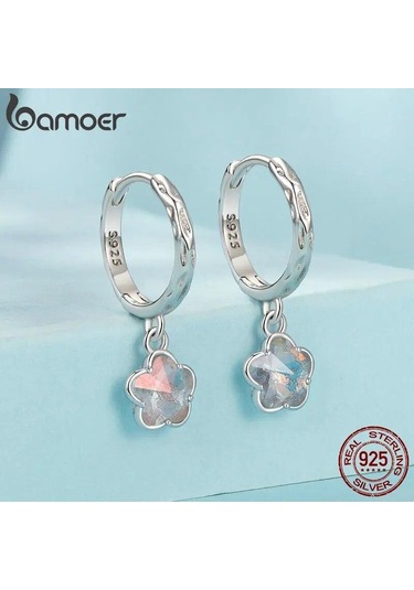 Bamoer 925 Ayar Gümüş Fantezi Buz Çiçek Hoop Küpeler Tatlı Çiçek Kulak Tokaları Kadın Kızlar İçin Parti Güzel Takı Hediye