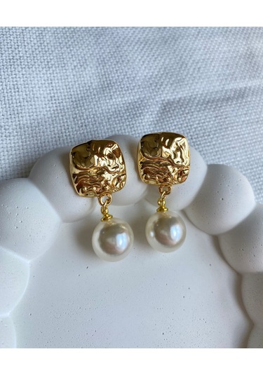 Kadın Küpe Vintage Kare Büyük Sallantı İnci Küpe 001