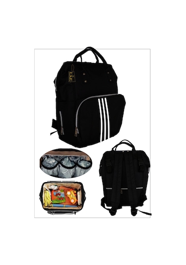 U.S.F Lüx Fonksiyonel Anne Bebek Bakım Sırt Çantası Çizgili Düz Siyah