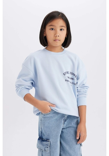 DeFacto Kız Çocuk Relax Fit Bisiklet Yaka Baskılı Sweatshirt D8546A825SPBE745 Mavi DeFacto Kız Çocuk Relax Fit Bisiklet Yaka Baskılı Sweatshirt D8546A825SPBE745 Mavi