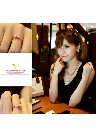 3 Pcs Women Fashion Crystal Bowknot Cubic Zirconia Rings Gold Çok Renkli