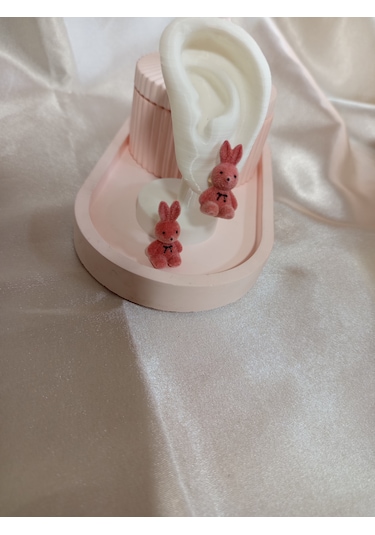 Pembe Peluş Tavşanlı Küpe