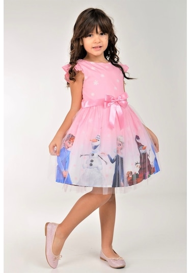 Buse&Eylül Bebe Pembe Elsa Karlar Kraliçesi Kız Çocuk Elbisesi