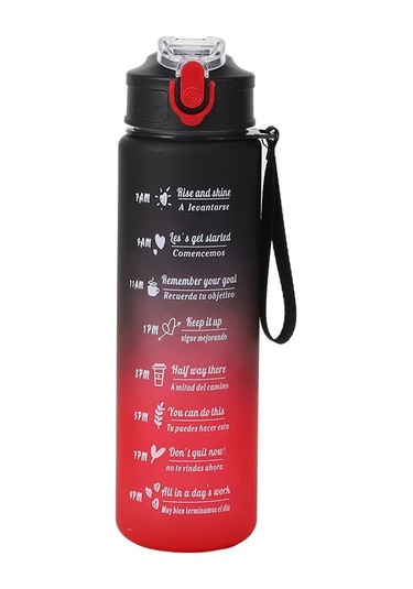 Sızdırmaz Spor Su Şişesi Büyük Kapasiteli Zaman İşaretleyici İle Motivasyon Black Red 750-800ml Black Red