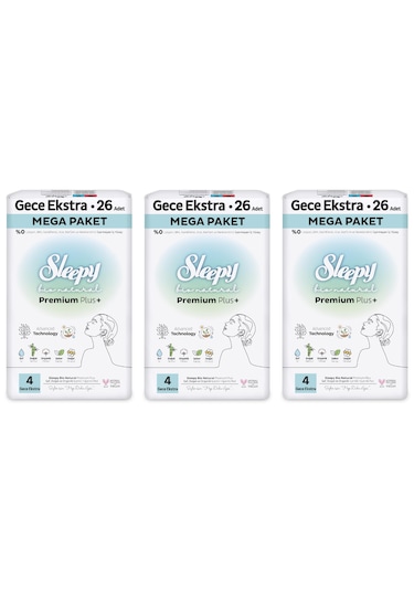 Sleepy Bio Natural Premium Plus Hijyenik Ped Gece Extra 3 x 26'lı